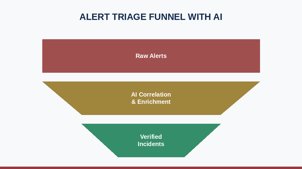 SIEM هوشمند چیست؟ | نقش هوش مصنوعی در شکار تهدید و کاهش هشدارهای کاذب 3 Alert Triage Funnel With AI